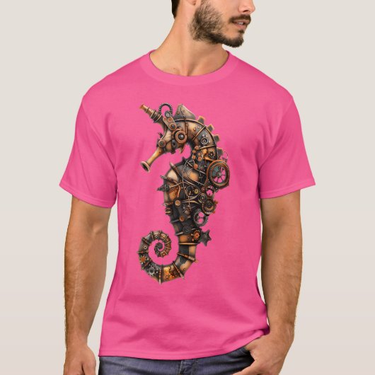 Steampunk Seahorse Unieke Mechanische Kunst Print  T-shirt (Voorkant)