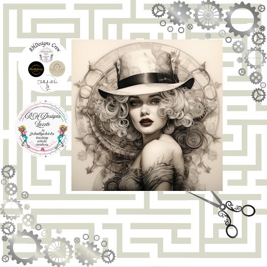 Steampunk Sepia Blondine Lady Decoupage Tissuepapier