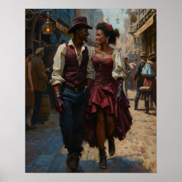 Steampunk Serenade - Romantische Ontmoeting Waterv Poster