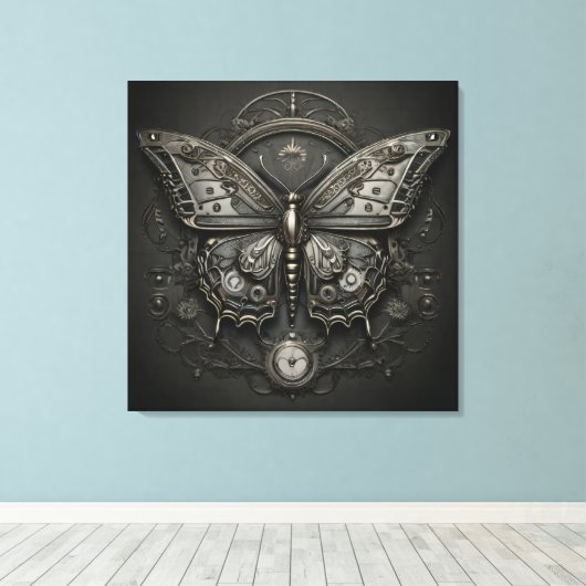 Steampunk Serenity - Butterfly Digital Art Canvas Afdruk (Insitu (Houten vloer))