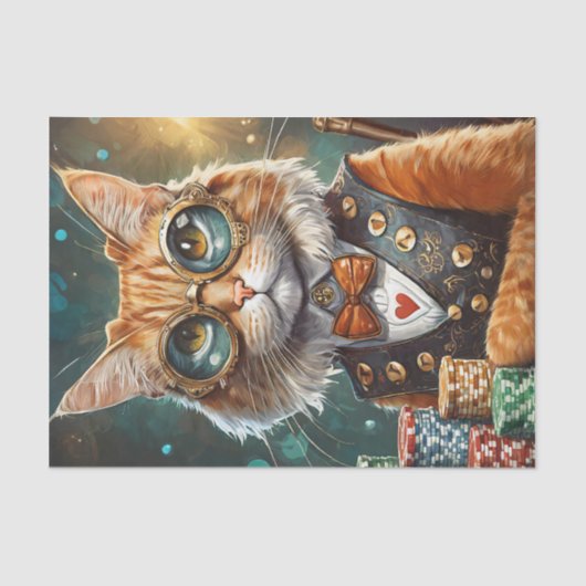 Steampunk Seymour, Cat Deals Poker Tissuepapier (Voorkant)