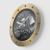 Steampunk Ships Porthole Giant Octopus Kraken Grote Klok (Hoek)