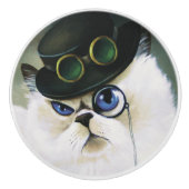 Steampunk Siamese Perzische Kat Keramische Knop (Voorkant)