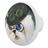 Steampunk Siamese Perzische Kat Keramische Knop (Rechts)