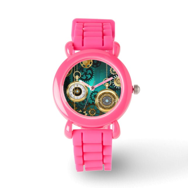 Steampunk-sieraden Horloge op een groene achtergro (Voorkant)