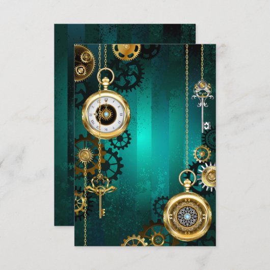 Steampunk-sieraden Horloge op een groene achtergro (Voorkant / Achterkant)