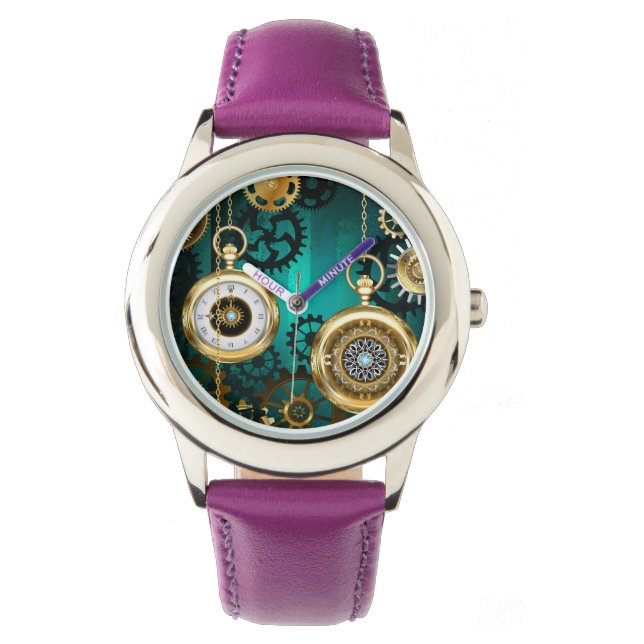 Steampunk-sieraden Horloge op een groene achtergro (Voorkant)