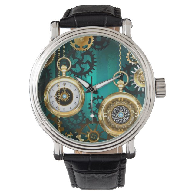 Steampunk-sieraden Horloge op een groene achtergro (Voorkant)