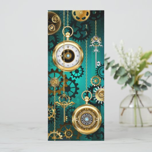 Steampunk-sieraden Horloge op een groene achtergro (Staand voorkant)