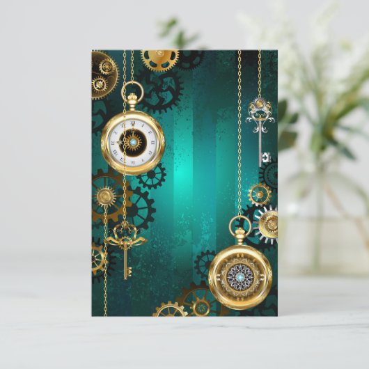 Steampunk-sieraden Horloge op een groene achtergro Aankondiging (Staand voorkant)