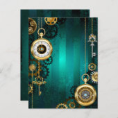 Steampunk-sieraden Horloge op een groene achtergro Advieskaart (Voorkant / Achterkant)