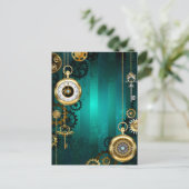 Steampunk-sieraden Horloge op een groene achtergro Advieskaart (Staand voorkant)