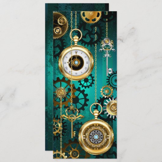 Steampunk-sieraden Horloge op een groene achtergro Advieskaart (Voorkant / Achterkant)