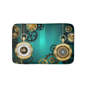 Steampunk-sieraden Horloge op een groene achtergro Badmat