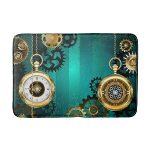 Steampunk-sieraden Horloge op een groene achtergro Badmat