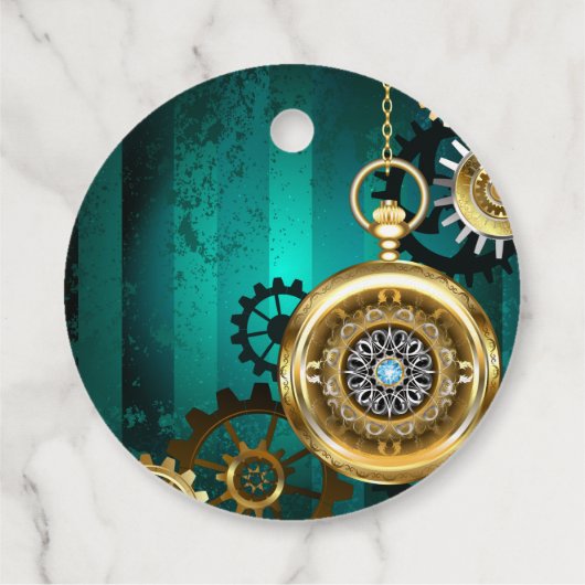 Steampunk-sieraden Horloge op een groene achtergro Bedankjes Labels (Achterkant)