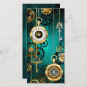 Steampunk-sieraden Horloge op een groene achtergro Bedankkaart (Voorkant / Achterkant)