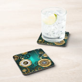Steampunk-sieraden horloge op een groene achtergro bier onderzetter (Rechterzijde)