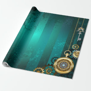 Steampunk-sieraden Horloge op een groene achtergro Cadeaupapier