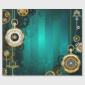 Steampunk-sieraden Horloge op een groene achtergro Cadeaupapier (Vlak)