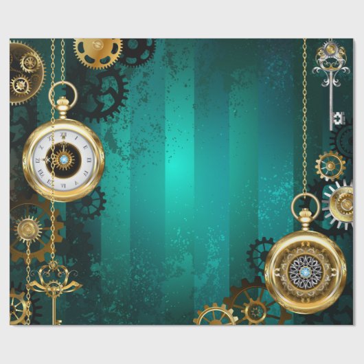 Steampunk-sieraden Horloge op een groene achtergro Cadeaupapier (Vlak)
