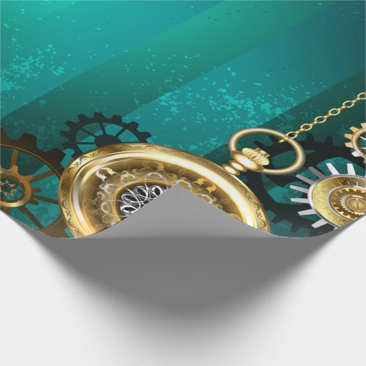 Steampunk-sieraden Horloge op een groene achtergro Cadeaupapier (Hoek)