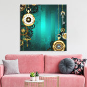 Steampunk-sieraden Horloge op een groene achtergro Canvas Afdruk (Insitu (Woonkamer))