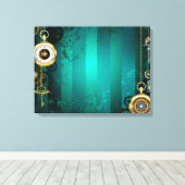 Steampunk-sieraden Horloge op een groene achtergro Canvas Afdruk (Insitu (Houten vloer))