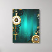 Steampunk-sieraden Horloge op een groene achtergro Canvas Afdruk (Voorkant)