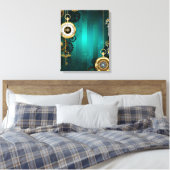 Steampunk-sieraden Horloge op een groene achtergro Canvas Afdruk (Insitu (Slaapkamer))