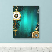 Steampunk-sieraden horloge op een groene achtergro canvas afdruk (Insitu (Houten vloer))