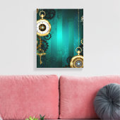 Steampunk-sieraden horloge op een groene achtergro canvas afdruk (Insitu (Woonkamer))