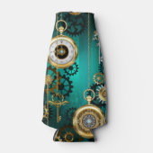 Steampunk-sieraden Horloge op een groene achtergro Flesjeskoeler (Voorkant)