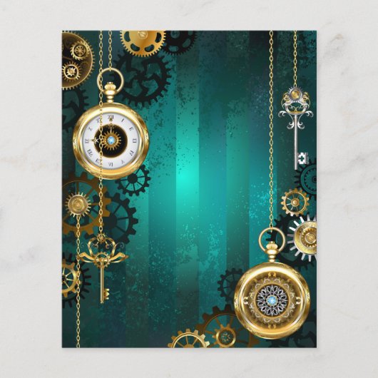 Steampunk-sieraden Horloge op een groene achtergro Flyer (Voorkant)