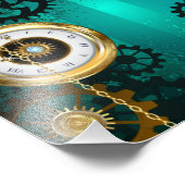 Steampunk-sieraden Horloge op een groene achtergro Foto Afdruk (Hoek)