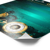 Steampunk-sieraden horloge op een groene achtergro foto afdruk (Hoek)