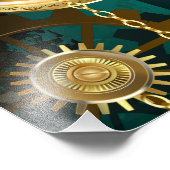 Steampunk-sieraden Horloge op een groene achtergro Foto Afdruk (Hoek)