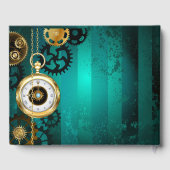Steampunk-sieraden Horloge op een groene achtergro Gastenboek (Achterkant)