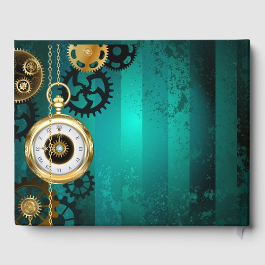 Steampunk-sieraden Horloge op een groene achtergro Gastenboek (Achterkant)
