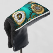 Steampunk-sieraden Horloge op een groene achtergro Golfheadcover (3/4 voorkant)