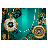 Steampunk-sieraden Horloge op een groene achtergro Groot Cadeauzakje (Voorkant)