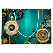 Steampunk-sieraden Horloge op een groene achtergro Groot Cadeauzakje (Achterkant)