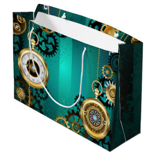 Steampunk-sieraden Horloge op een groene achtergro Groot Cadeauzakje
