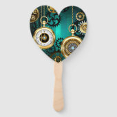 Steampunk-sieraden Horloge op een groene achtergro Handwaaier (Achterkant)