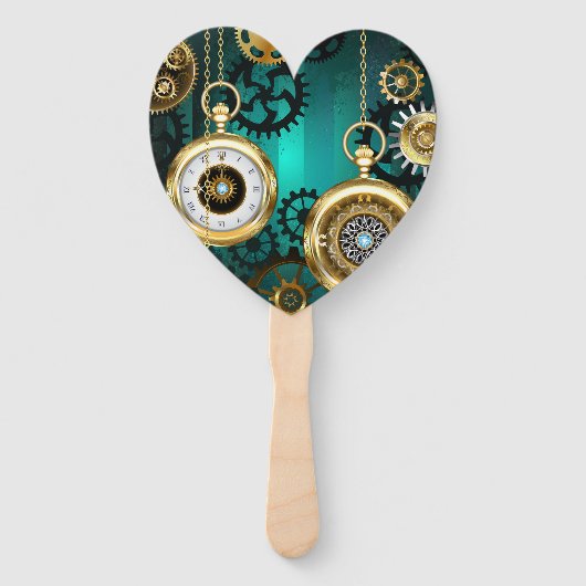 Steampunk-sieraden Horloge op een groene achtergro Handwaaier (Voorkant)
