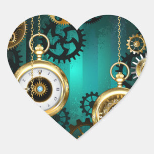 Steampunk-sieraden Horloge op een groene achtergro Hart Sticker
