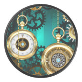 Steampunk-sieraden Horloge op een groene achtergro Hockey Puck (Voorkant)
