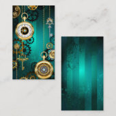 Steampunk-sieraden Horloge op een groene achtergro Informatiekaartje (Voorkant / Achterkant)