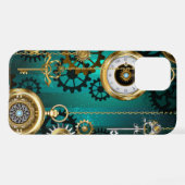Steampunk-sieraden Horloge op een groene achtergro iPhone Hoesje (Achterkant horizontaal)