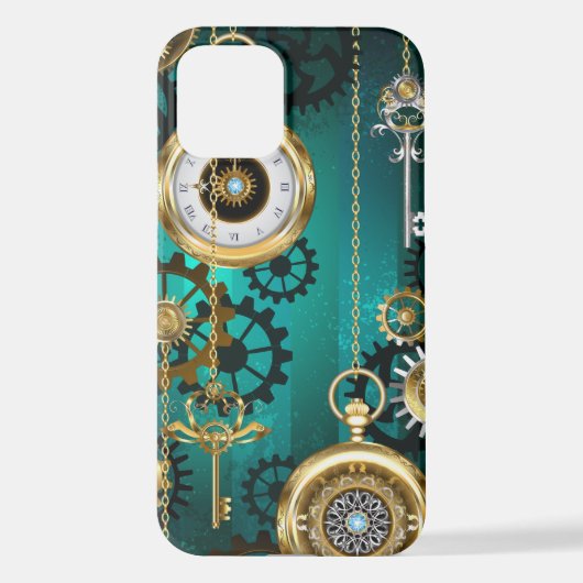 Steampunk-sieraden Horloge op een groene achtergro iPhone Hoesje (Achterkant)
